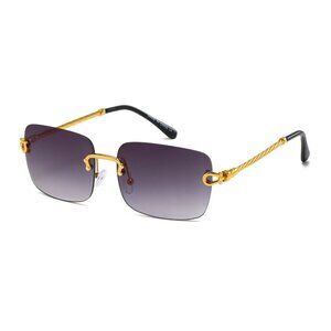 Men Sunglasses Trendy Black Lens‎ Rimless Fashion Retro Shades Gold Metal Lentes